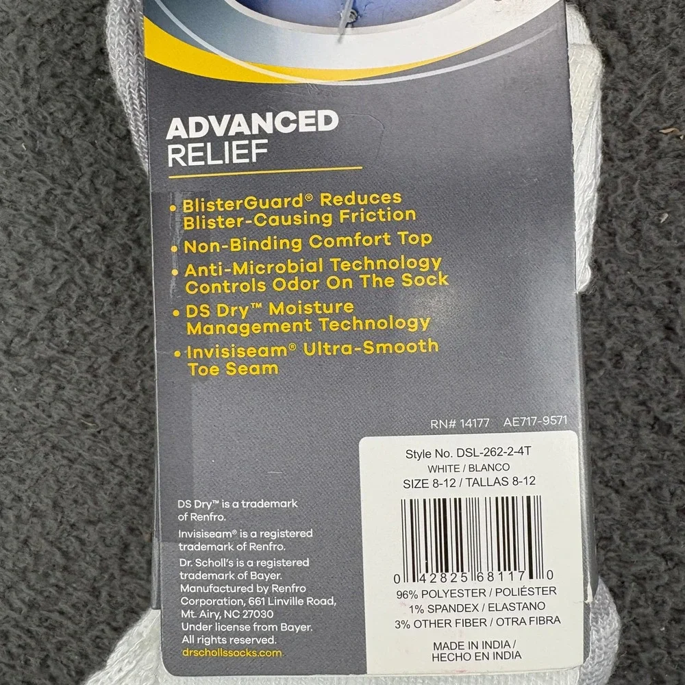 Dr Scholls Womens‎ Advanced Relief Ankle Socks 2 Pair White Size 8-12